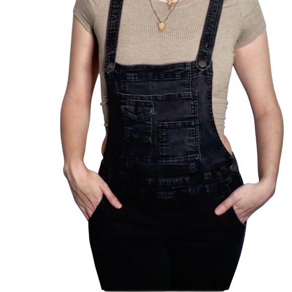Free People- Black/Grey Denim Overalls Size 26 - Picture 6 of 14